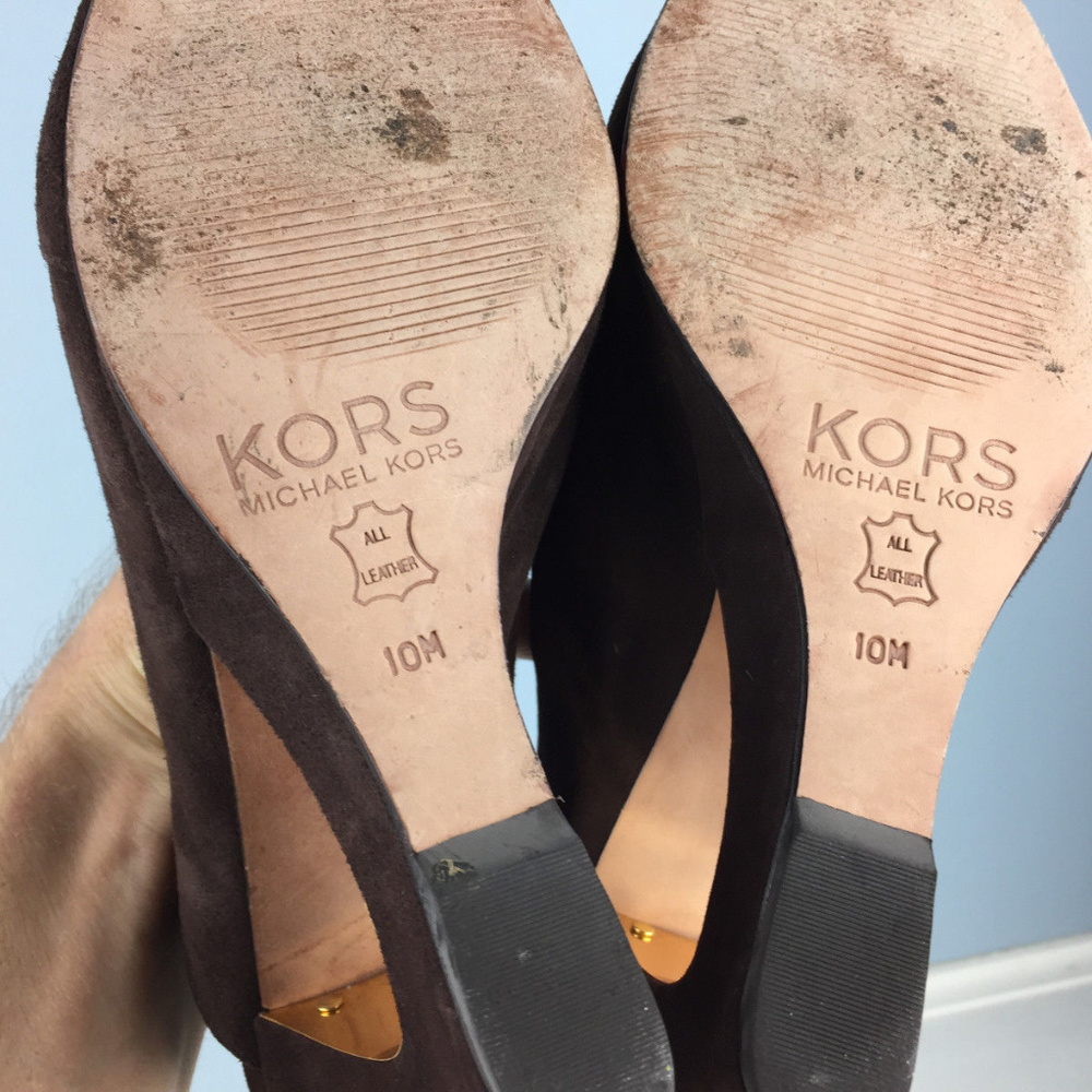 Michael KORS Brown Suede Leather Open Wedge 10 - Picture 5 of 6
